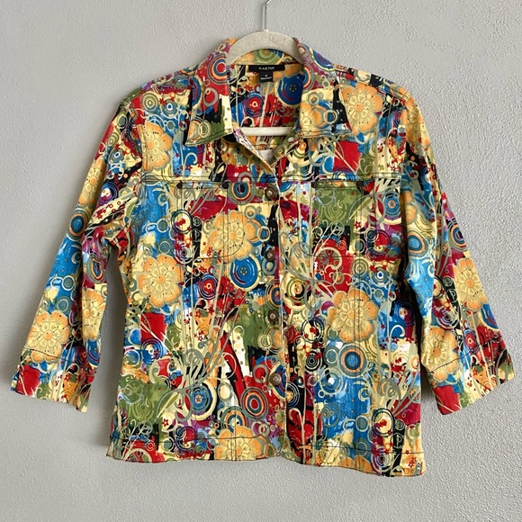Kaktus Jacket Size Medium Multicolor Printed Button Down Colorful Artsy Unique - Picture 1 of 10